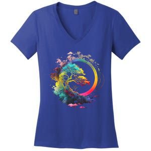 Bonsai Enso Zen Circle Tree Of Life Japanese Spirituality Gift Women's V-Neck T-Shirt