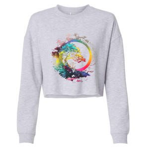 Bonsai Enso Zen Circle Tree Of Life Japanese Spirituality Gift Cropped Pullover Crew