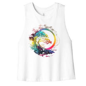 Bonsai Enso Zen Circle Tree Of Life Japanese Spirituality Gift Women's Racerback Cropped Tank