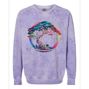 Bonsai Enso Zen Circle Tree Japan Spirituality Rainbow Gift Colorblast Crewneck Sweatshirt