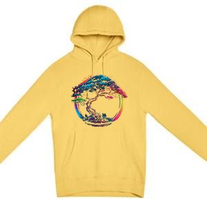 Bonsai Enso Zen Circle Tree Japan Spirituality Rainbow Gift Premium Pullover Hoodie