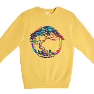 Bonsai Enso Zen Circle Tree Japan Spirituality Rainbow Gift Premium Crewneck Sweatshirt