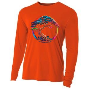 Bonsai Enso Zen Circle Tree Japan Spirituality Rainbow Gift Cooling Performance Long Sleeve Crew