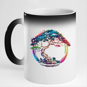 Bonsai Enso Zen Circle Tree Japan Spirituality Rainbow Gift 11oz Black Color Changing Mug