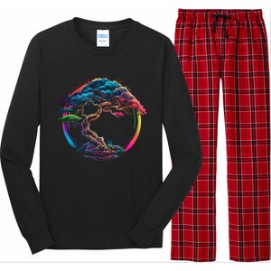 Bonsai Enso Zen Circle Tree Japan Spirituality Rainbow Gift Long Sleeve Pajama Set