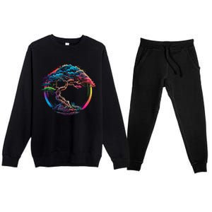 Bonsai Enso Zen Circle Tree Japan Spirituality Rainbow Gift Premium Crewneck Sweatsuit Set