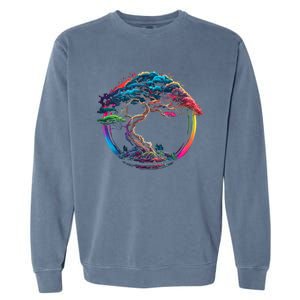 Bonsai Enso Zen Circle Tree Japan Spirituality Rainbow Gift Garment-Dyed Sweatshirt