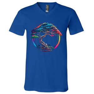 Bonsai Enso Zen Circle Tree Japan Spirituality Rainbow Gift V-Neck T-Shirt