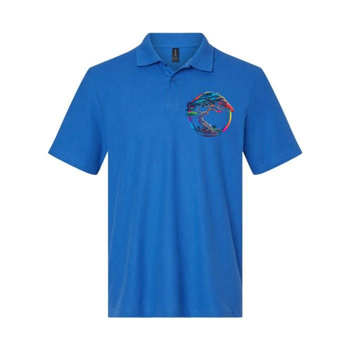 Bonsai Enso Zen Circle Tree Japan Spirituality Rainbow Gift Softstyle Adult Sport Polo