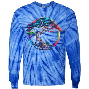 Bonsai Enso Zen Circle Tree Japan Spirituality Rainbow Gift Tie-Dye Long Sleeve Shirt