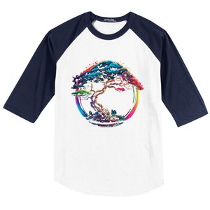 Bonsai Enso Zen Circle Tree Japan Spirituality Rainbow Gift Baseball Sleeve Shirt