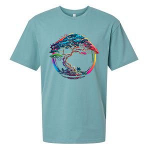 Bonsai Enso Zen Circle Tree Japan Spirituality Rainbow Gift Sueded Cloud Jersey T-Shirt