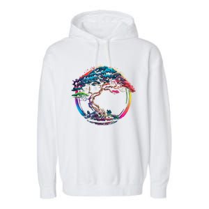 Bonsai Enso Zen Circle Tree Japan Spirituality Rainbow Gift Garment-Dyed Fleece Hoodie