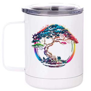 Bonsai Enso Zen Circle Tree Japan Spirituality Rainbow Gift 12 oz Stainless Steel Tumbler Cup