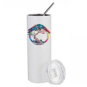 Bonsai Enso Zen Circle Tree Japan Spirituality Rainbow Gift Stainless Steel Tumbler