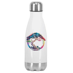 Bonsai Enso Zen Circle Tree Japan Spirituality Rainbow Gift Stainless Steel Insulated Water Bottle