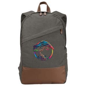 Bonsai Enso Zen Circle Tree Japan Spirituality Rainbow Gift Cotton Canvas Backpack