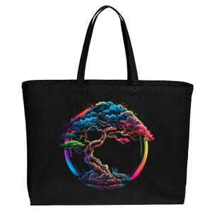 Bonsai Enso Zen Circle Tree Japan Spirituality Rainbow Gift Cotton Canvas Jumbo Tote