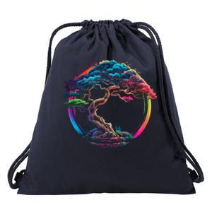 Bonsai Enso Zen Circle Tree Japan Spirituality Rainbow Gift Drawstring Bag