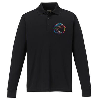 Bonsai Enso Zen Circle Tree Japan Spirituality Rainbow Gift Performance Long Sleeve Polo