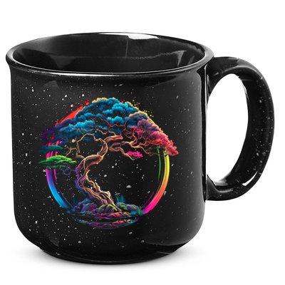 Bonsai Enso Zen Circle Tree Japan Spirituality Rainbow Gift 15oz Campfire Ceramic Mug