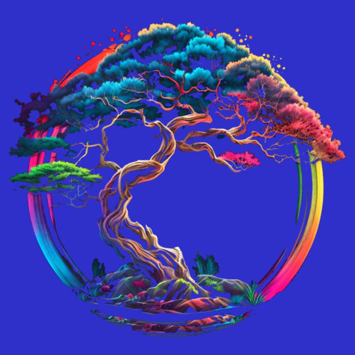 Bonsai Enso Zen Circle Tree Japan Spirituality Rainbow Gift Premium T-Shirt