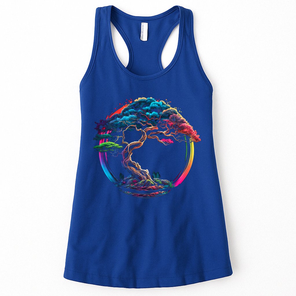 Bonsai Enso Zen Circle Tree Japan Spirituality Rainbow Gift Womens Tank Top