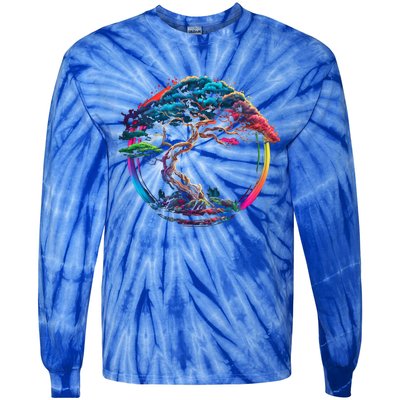 Bonsai Enso Zen Circle Tree Japan Spirituality Rainbow Gift Tie-Dye Long Sleeve Shirt