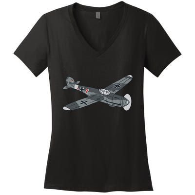 BF 109 Aircraft Women's V-Neck T-Shirt