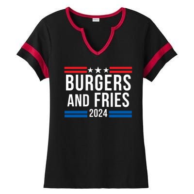 Burgers & Fries 2024 Foodie Political Election Funny Burger Lover Food Lover Ladies Halftime Notch Neck Tee