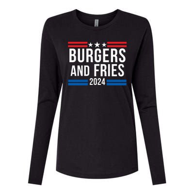 Burgers & Fries 2024 Foodie Political Election Funny Burger Lover Food Lover Womens Cotton Relaxed Long Sleeve T-Shirt