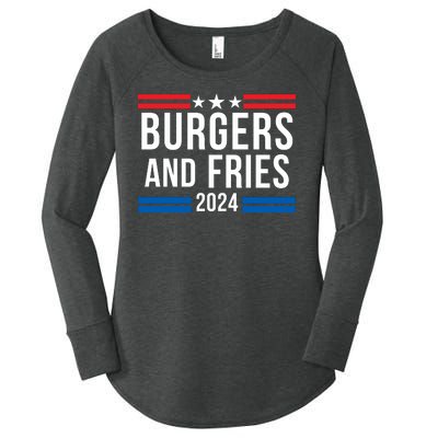 Burgers & Fries 2024 Foodie Political Election Funny Burger Lover Food Lover Women's Perfect Tri Tunic Long Sleeve Shirt