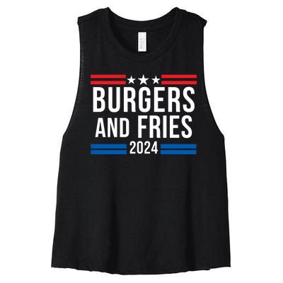 Burgers & Fries 2024 Foodie Political Election Funny Burger Lover Food Lover Women's Racerback Cropped Tank