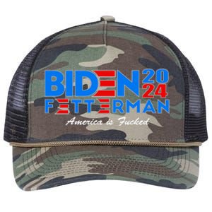 Biden Fetterman 2024 America Is Fucked Funny Retro Rope Trucker Hat Cap