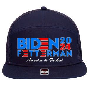 Biden Fetterman 2024 America Is Fucked Funny 7 Panel Mesh Trucker Snapback Hat