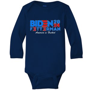 Biden Fetterman 2024 America Is Fucked Funny Baby Long Sleeve Bodysuit