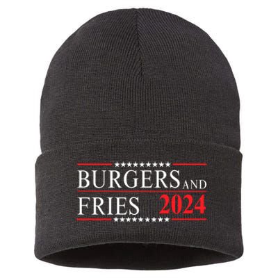 Burgers & Fries 2024 Food Lover Foodie Political Election Funny Burger Lover Sustainable Knit Beanie