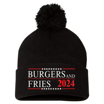 Burgers & Fries 2024 Food Lover Foodie Political Election Funny Burger Lover Pom Pom 12in Knit Beanie