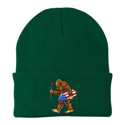 Bigfoot Fireworks 4th of July Sasquatch American Flag US Knit Cap Winter Beanie