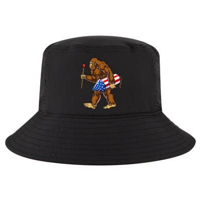 Bigfoot Fireworks 4th of July Sasquatch American Flag US Cool Comfort Performance Bucket Hat