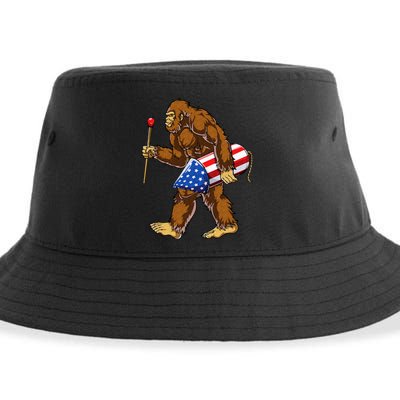 Bigfoot Fireworks 4th of July Sasquatch American Flag US Sustainable Bucket Hat