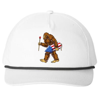 Bigfoot Fireworks 4th of July Sasquatch American Flag US Snapback Five-Panel Rope Hat