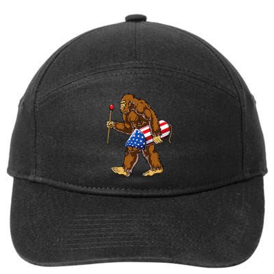 Bigfoot Fireworks 4th of July Sasquatch American Flag US 7-Panel Snapback Hat