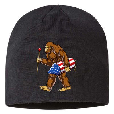 Bigfoot Fireworks 4th of July Sasquatch American Flag US Sustainable Beanie