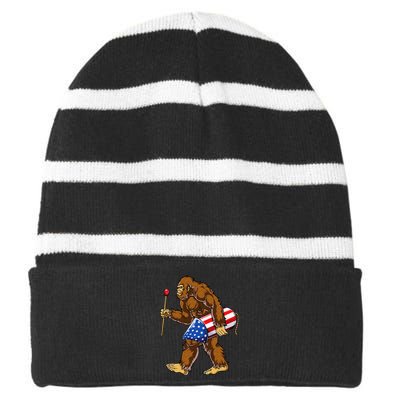 Bigfoot Fireworks 4th of July Sasquatch American Flag US Striped Beanie with Solid Band