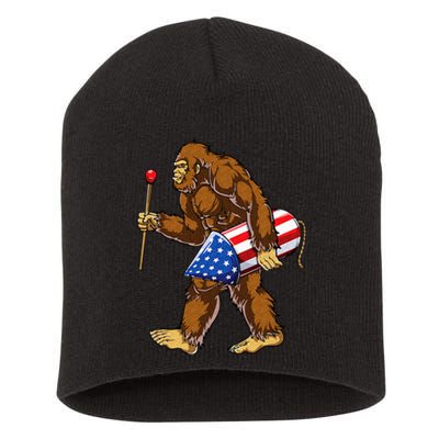 Bigfoot Fireworks 4th of July Sasquatch American Flag US Short Acrylic Beanie