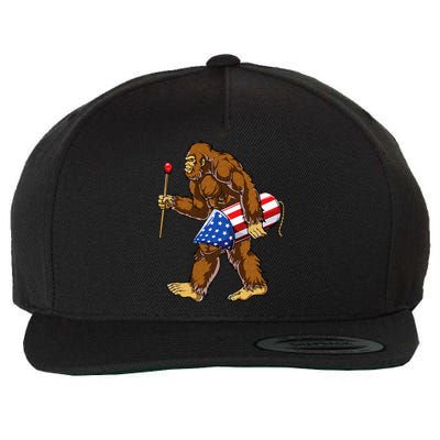 Bigfoot Fireworks 4th of July Sasquatch American Flag US Wool Snapback Cap