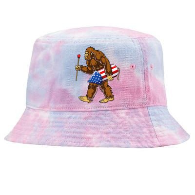 Bigfoot Fireworks 4th of July Sasquatch American Flag US Tie-Dyed Bucket Hat