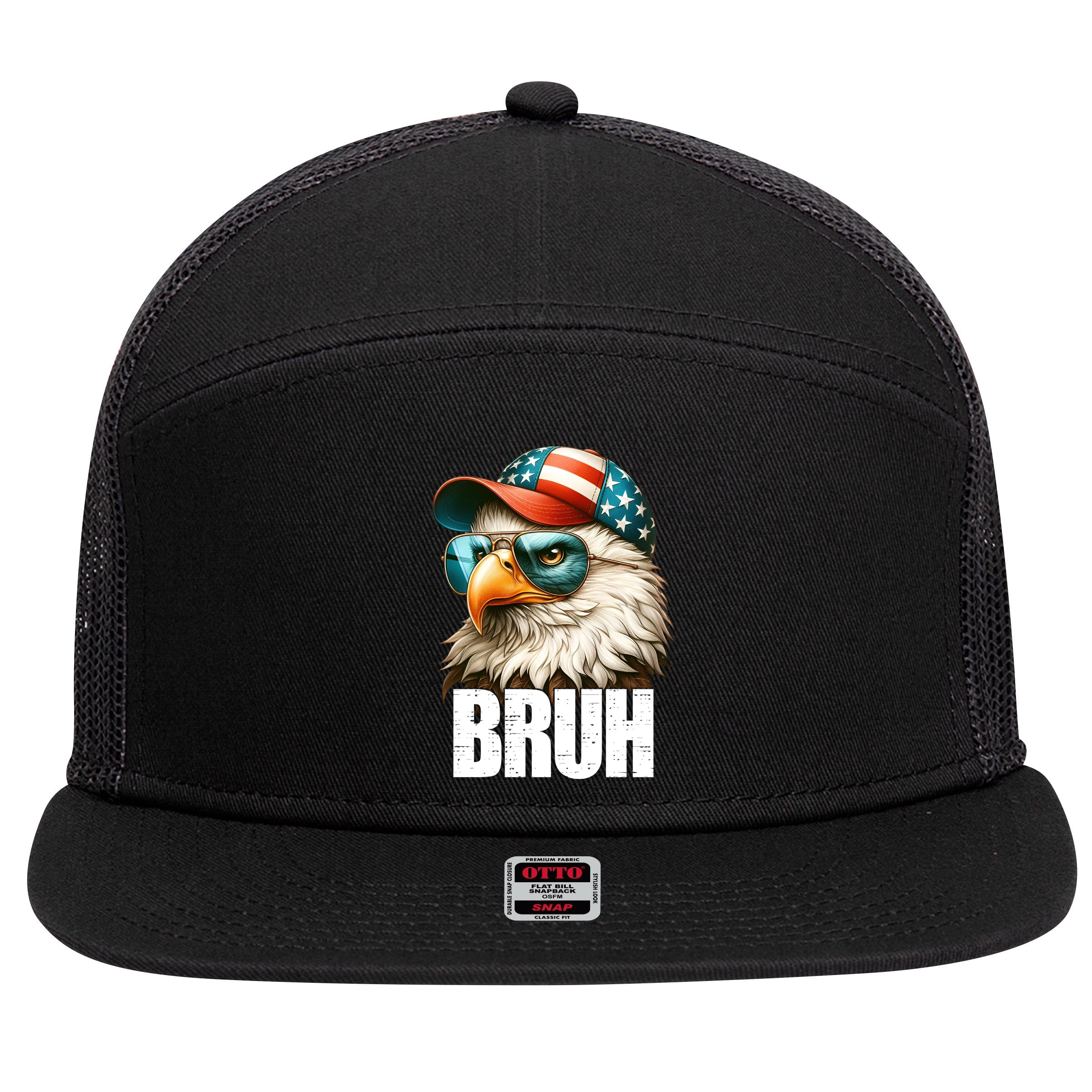 Bruh Fourth 4th Of July Eagle American Patriotic 7 Panel Mesh Trucker Snapback Hat