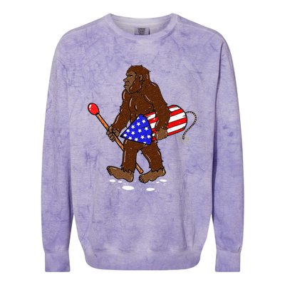 Bigfoot Fireworks 4th Of July Funny Sasquatch Lover Colorblast Crewneck Sweatshirt